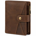 Portefeuille compact 12 x 10 x 3 cm aspect cuir marron à pression et zip