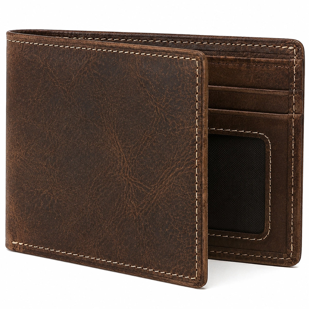 Portefeuille pliant 12 x 9 x 2 cm en cuir marron pour homme style classique