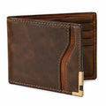Portefeuille homme 11.5 cm en cuir marron pliant avec clip métallique