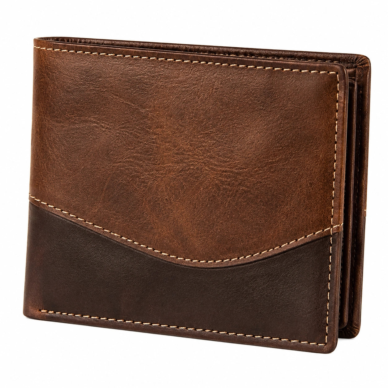 Portefeuille homme 11.5 x 9.5 x 1.5 cm en cuir marron bicolore à rabat