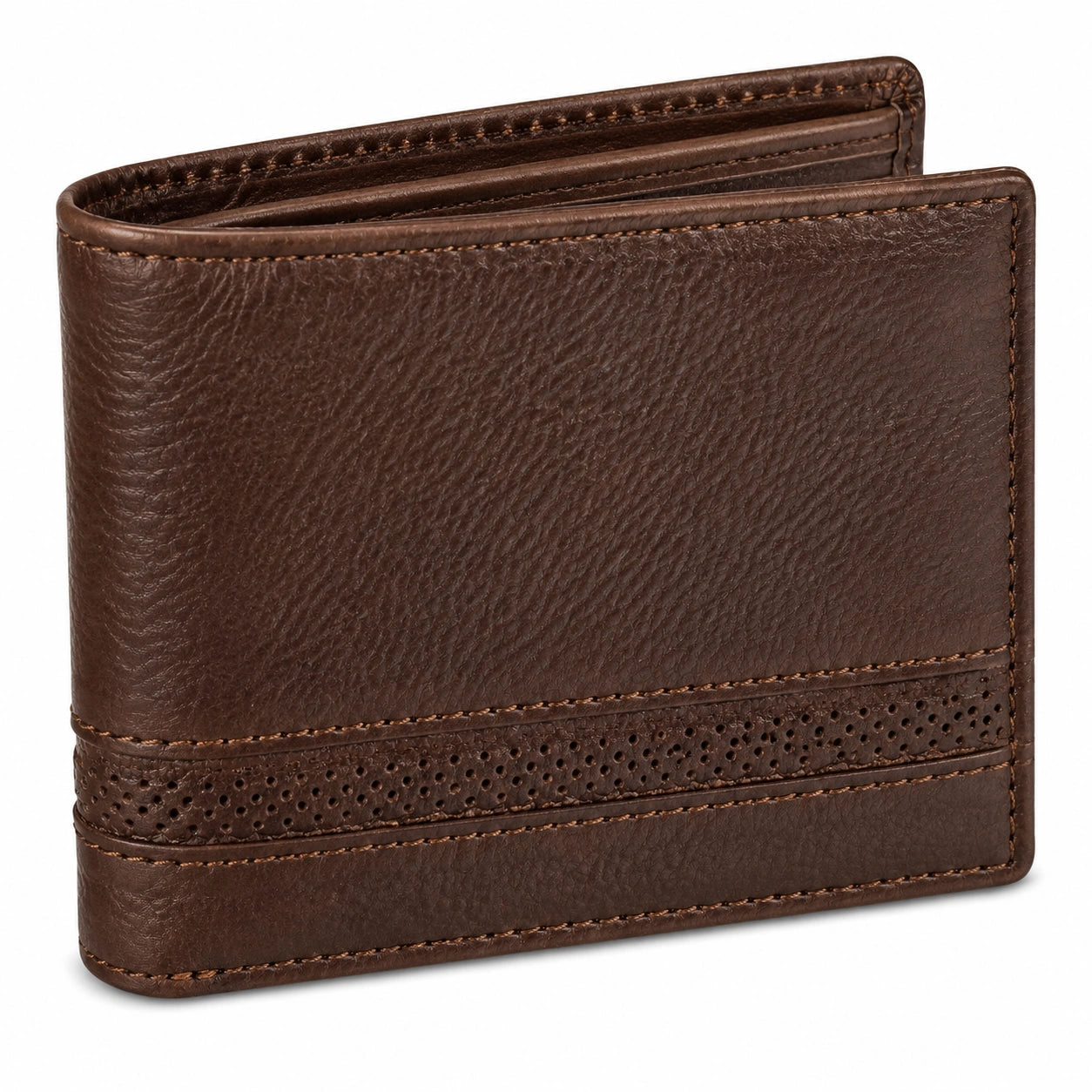 Portefeuille 12 x 9.5 x 2 cm en cuir marron pliant à bande perforée