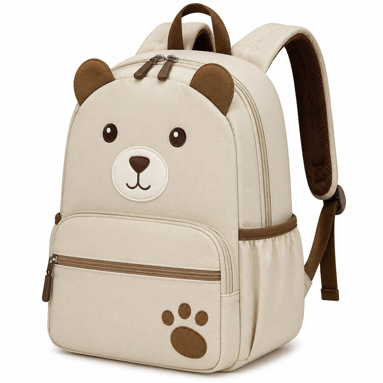 Sac à dos enfant 30 x 14 x 38 cm en polyester beige et marron motif ours style ludique