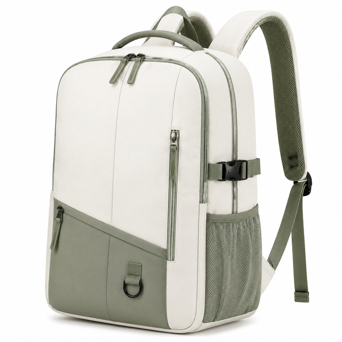Sac à dos 30 x 18 x 45 cm en polyester blanc et vert avec compartiments pour usage quotidien