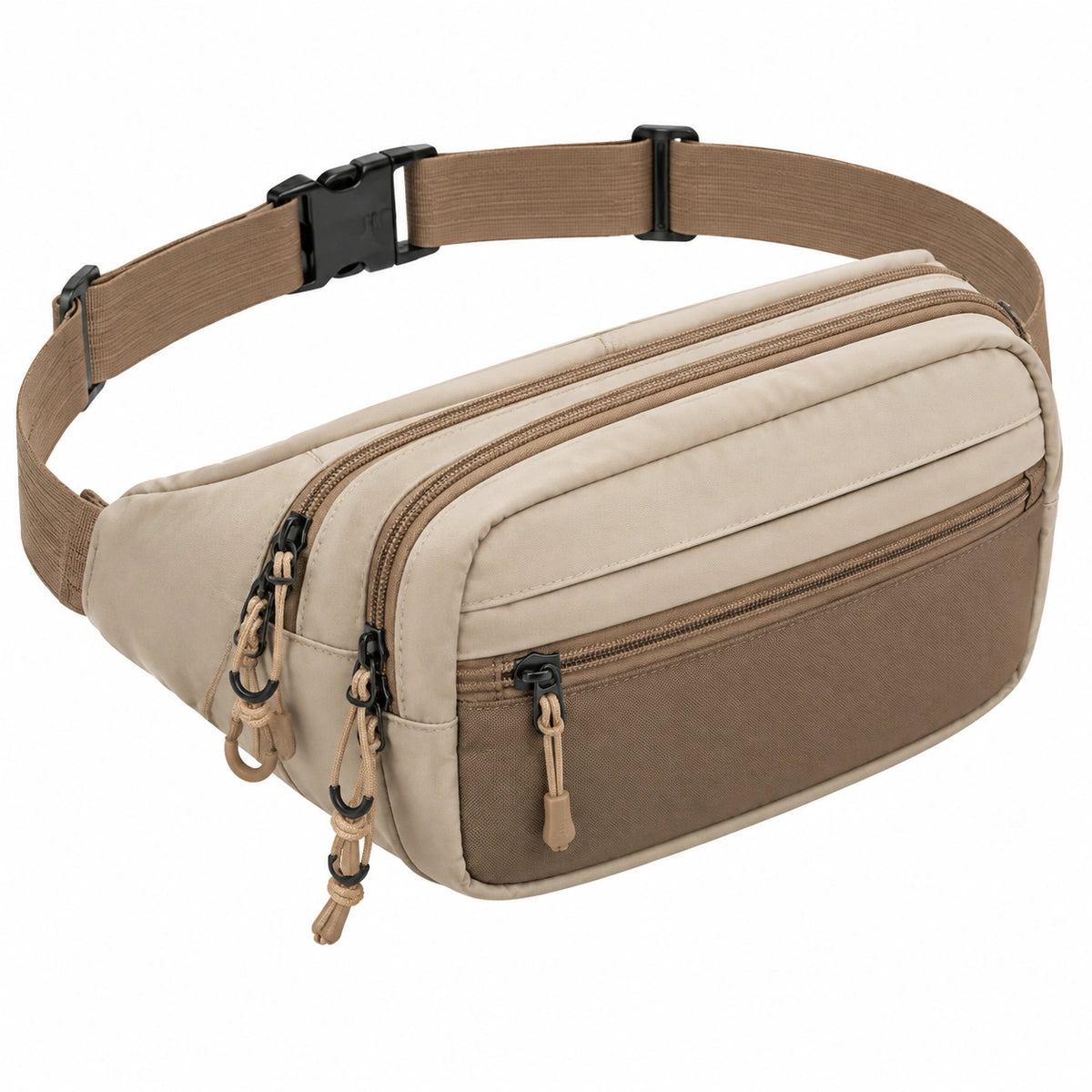 Sac banane 31 x 8 x 17 cm en tissu beige à poches zippées pour rangement urbain