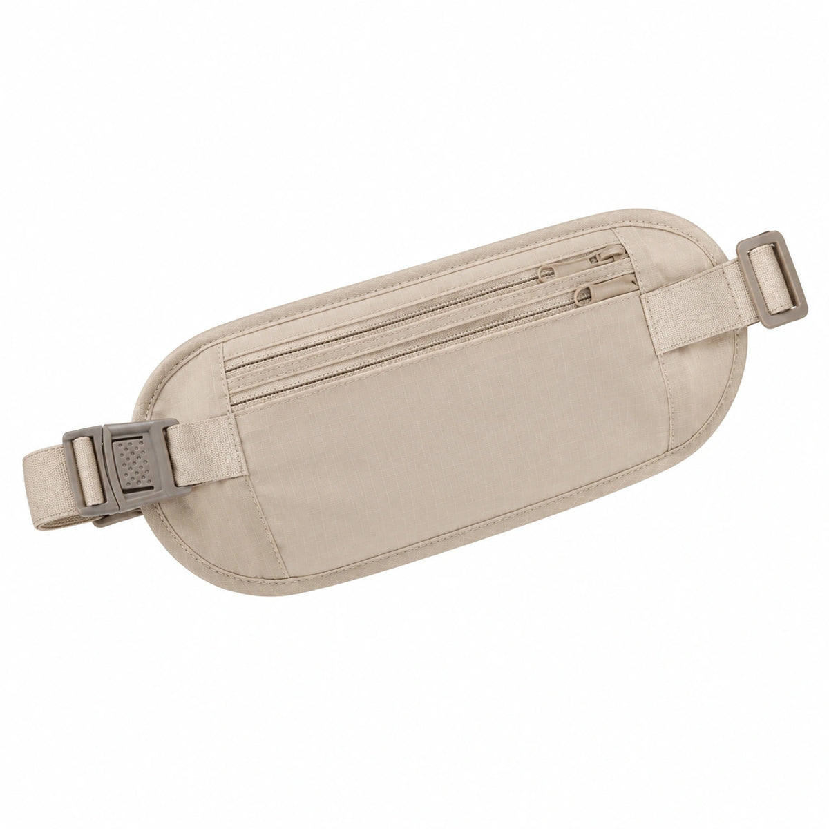Sac banane 30 x 14 x 3 cm en tissu beige - ceinture réglable à poches zippées