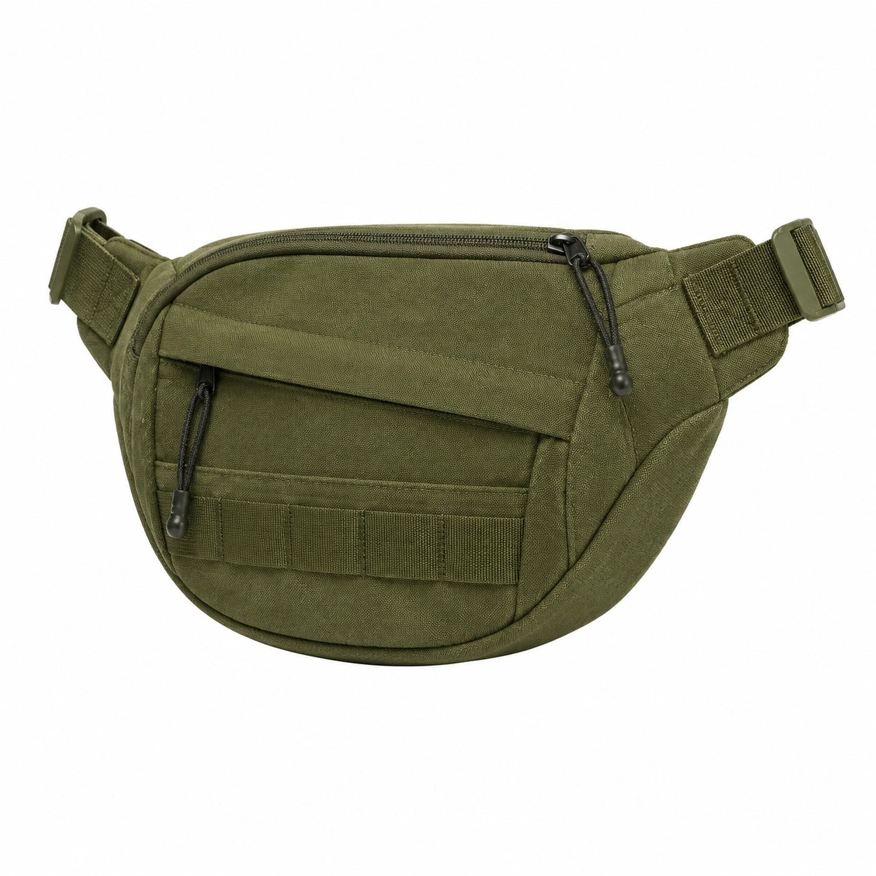 Sac banane taille ajustable en tissu vert kaki avec poches zippées