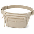 Sac banane compact en textile beige à poches zippées