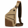 Sac bandoulière format compact beige et marron en textile et similicuir avec poches zippées