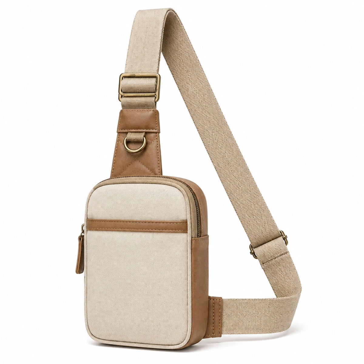 Sac bandoulière 18 x 7 x 30 cm textile beige et marron avec sangle réglable