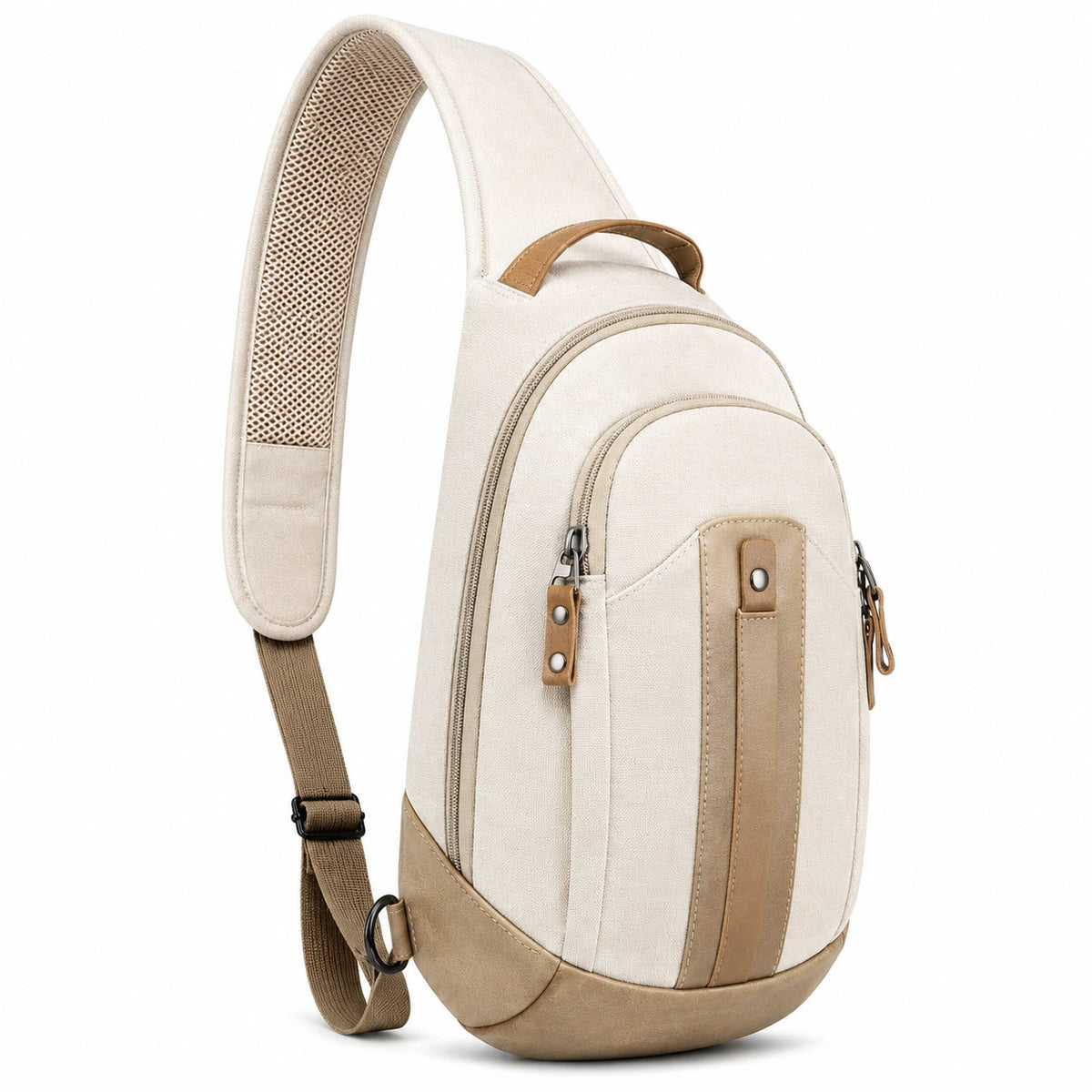 Sac à dos bandoulière 20 x 10 x 35 cm textile beige et marron à compartiments zippés