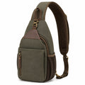 Sac bandoulière 18 x 8 x 32 cm en toile vert kaki avec rangements zippés