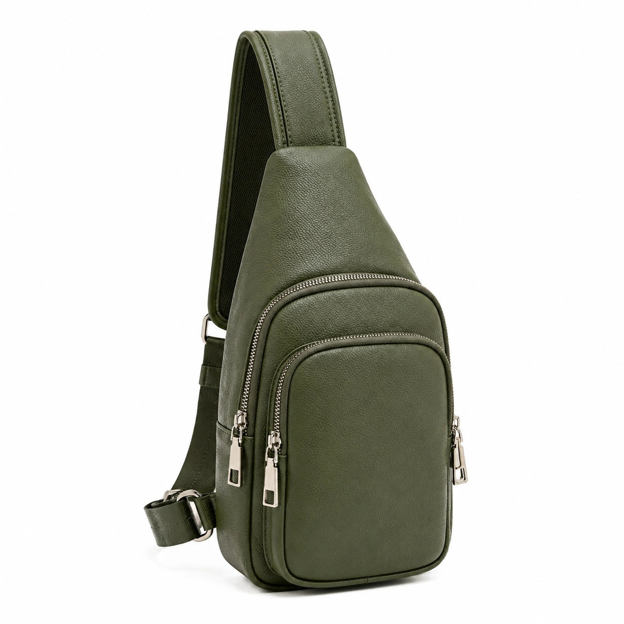 Sac à bandoulière 17 x 8 x 31 cm en similicuir vert pour usage quotidien à compartiments zippés