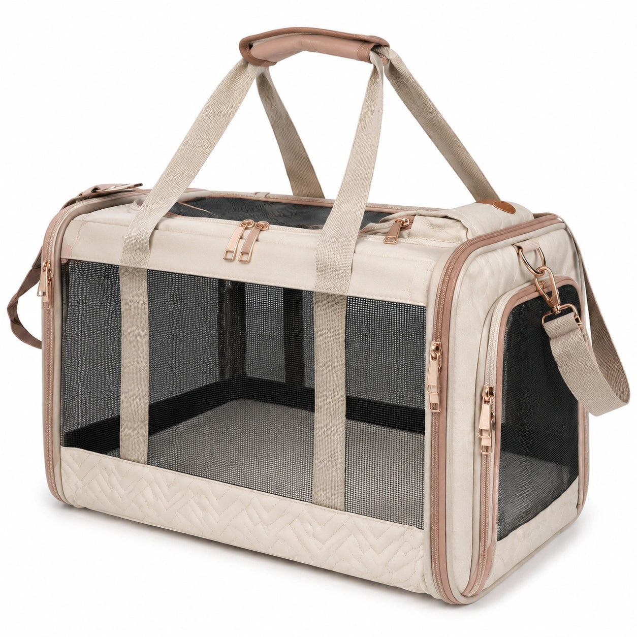 Sac de transport pour animaux 50 cm x 30 cm x 32 cm en tissu beige avec maille respirante et bandoulière