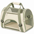 Sac de transport pour chat 45 x 28 x 28 cm en textile et maille vert sauge et beige pliable