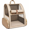 Sac de transport pour animaux 42 x 28 x 28 cm en polyester beige avec panneaux en maille et poches latérales