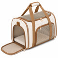 Sac de transport pour chat 45 x 28 x 30 cm en tissu beige et marron à panneaux en maille