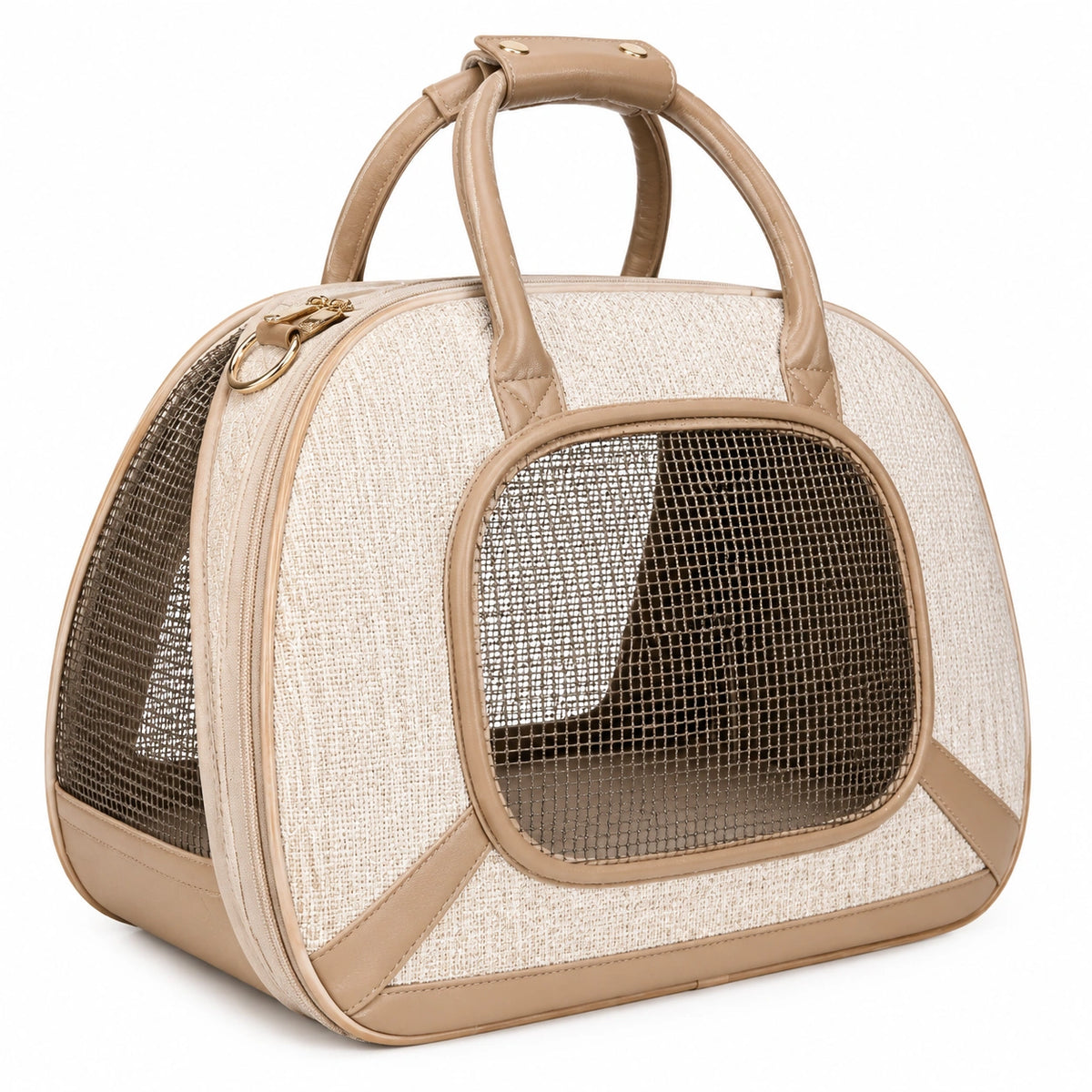 Sac de transport pour animaux 45 x 28 x 32 cm textile beige avec maille - ventilé
