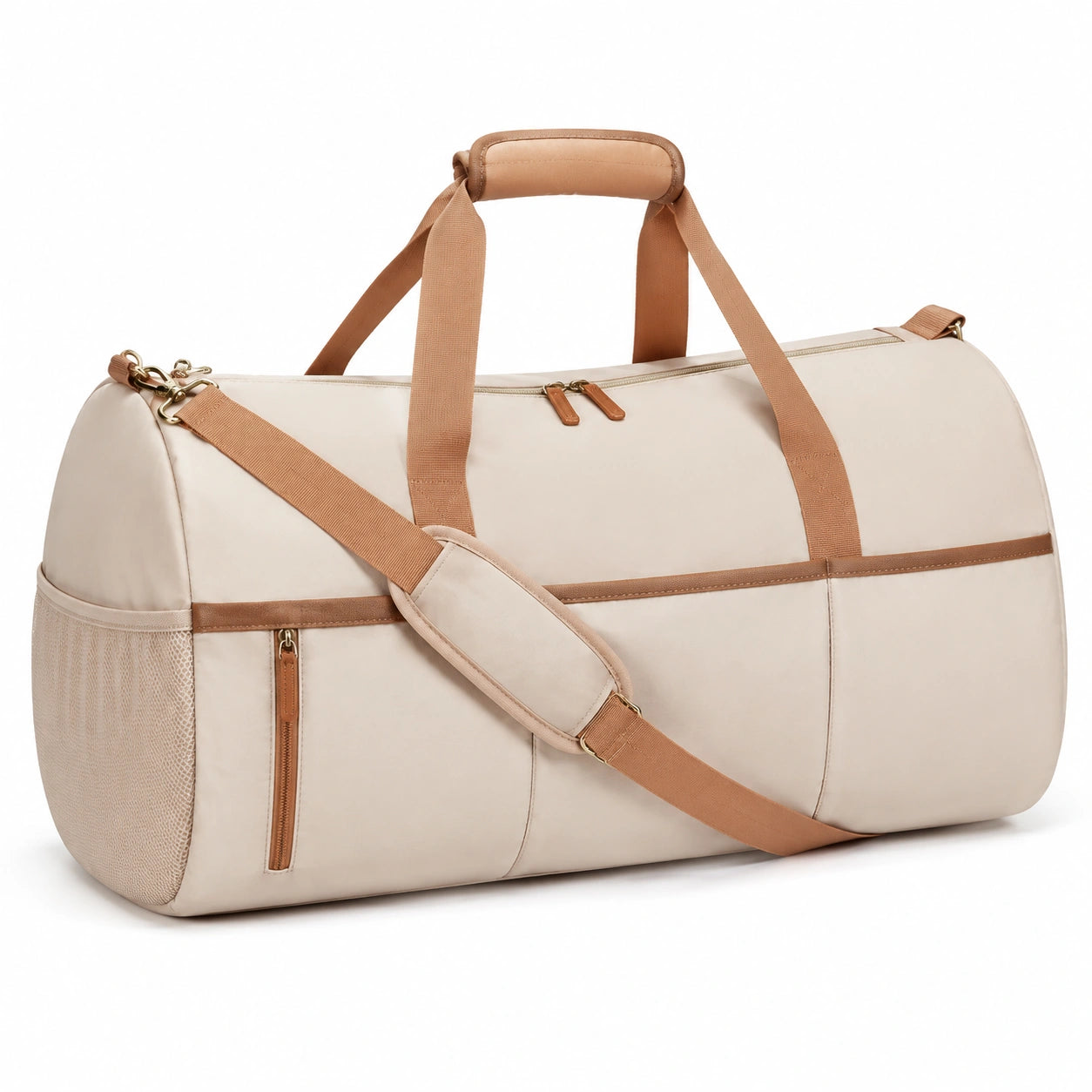Sac de voyage 50 x 25 x 28 cm en textile beige avec bandoulière amovible