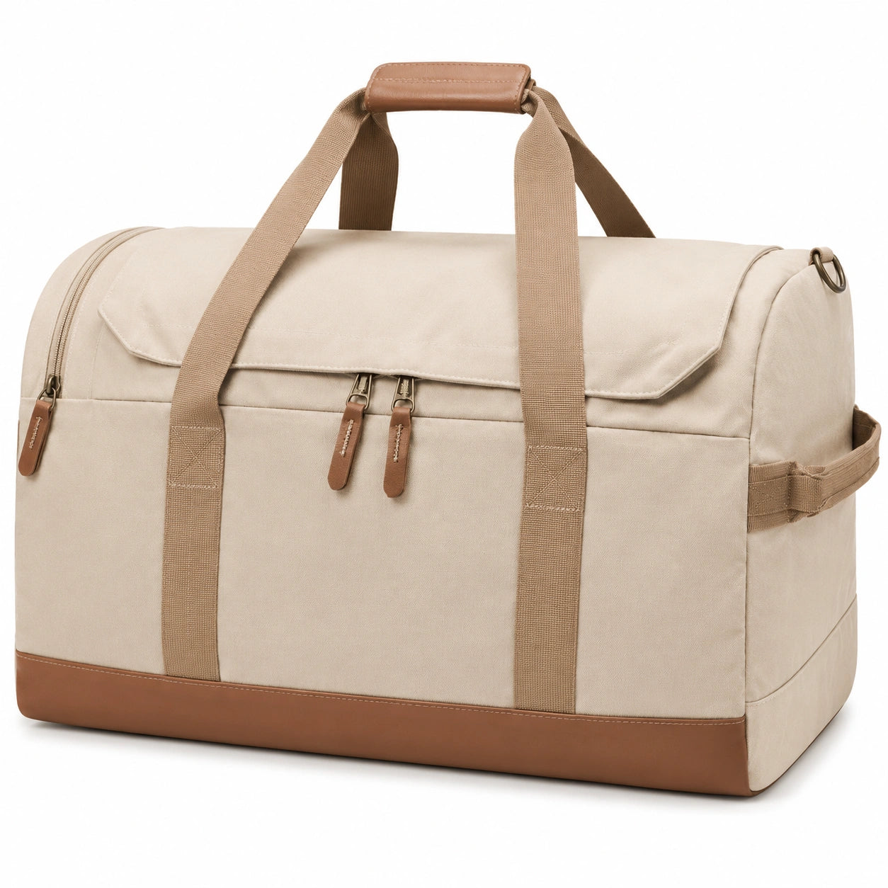 Sac de voyage 50 x 25 x 30 cm en tissu beige et marron à compartiments zippés