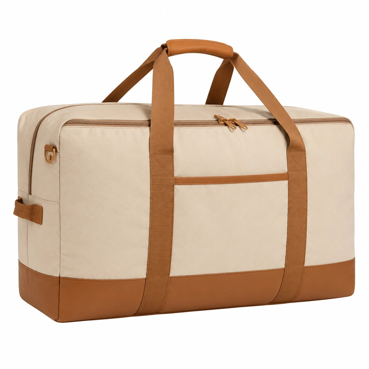 Sac de voyage 55 x 30 x 35 cm en textile beige et similicuir marron - rangement zippé