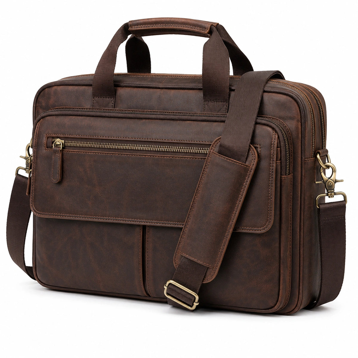 Sacoche ordinateur 40 x 30 x 10 cm en similicuir marron avec bandoulière réglable
