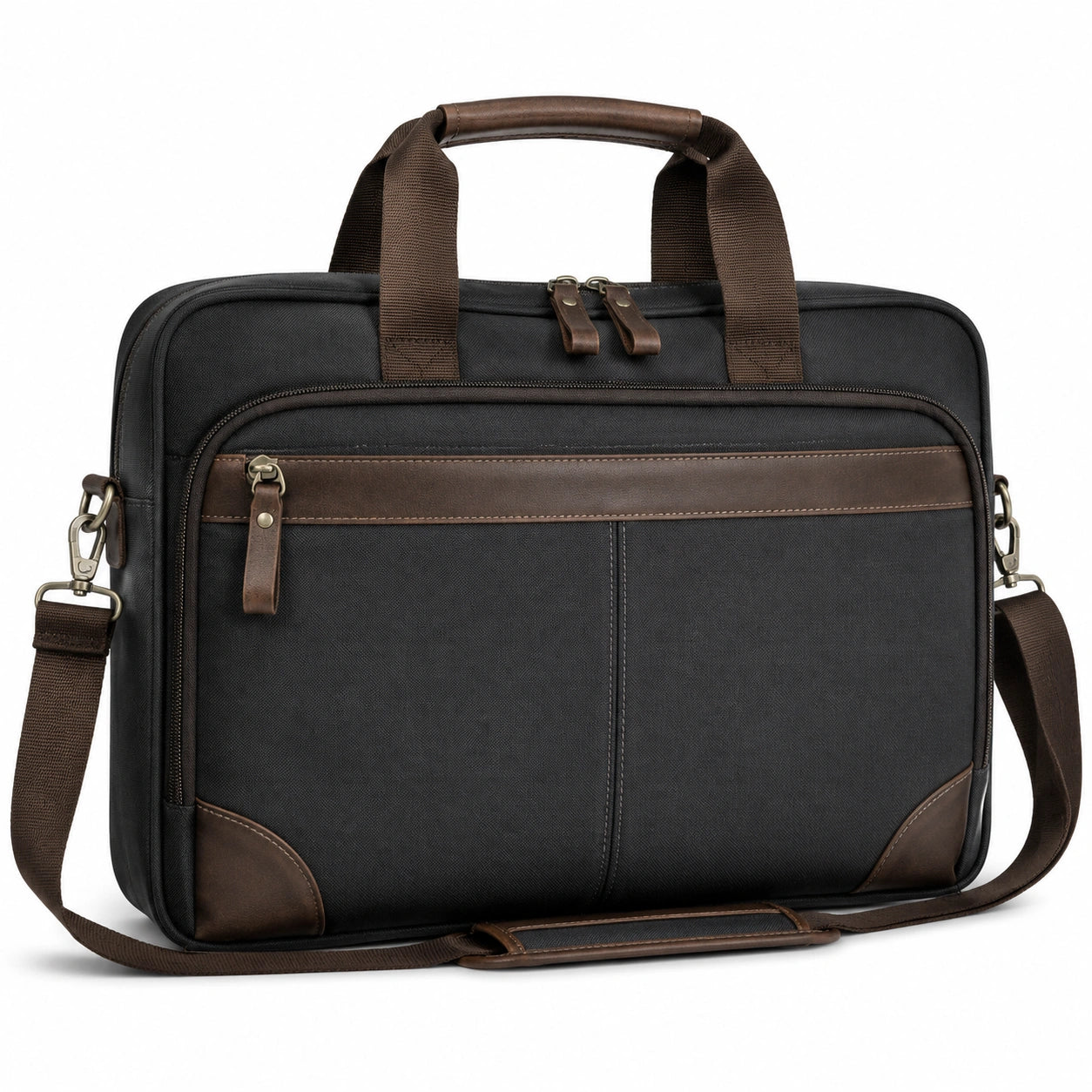 Sacoche ordinateur 42 x 10 x 32 cm en polyester noir et marron avec bandoulière