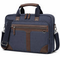 Sacoche ordinateur portable 42 cm textile bleu marine et marron avec bandoulière amovible